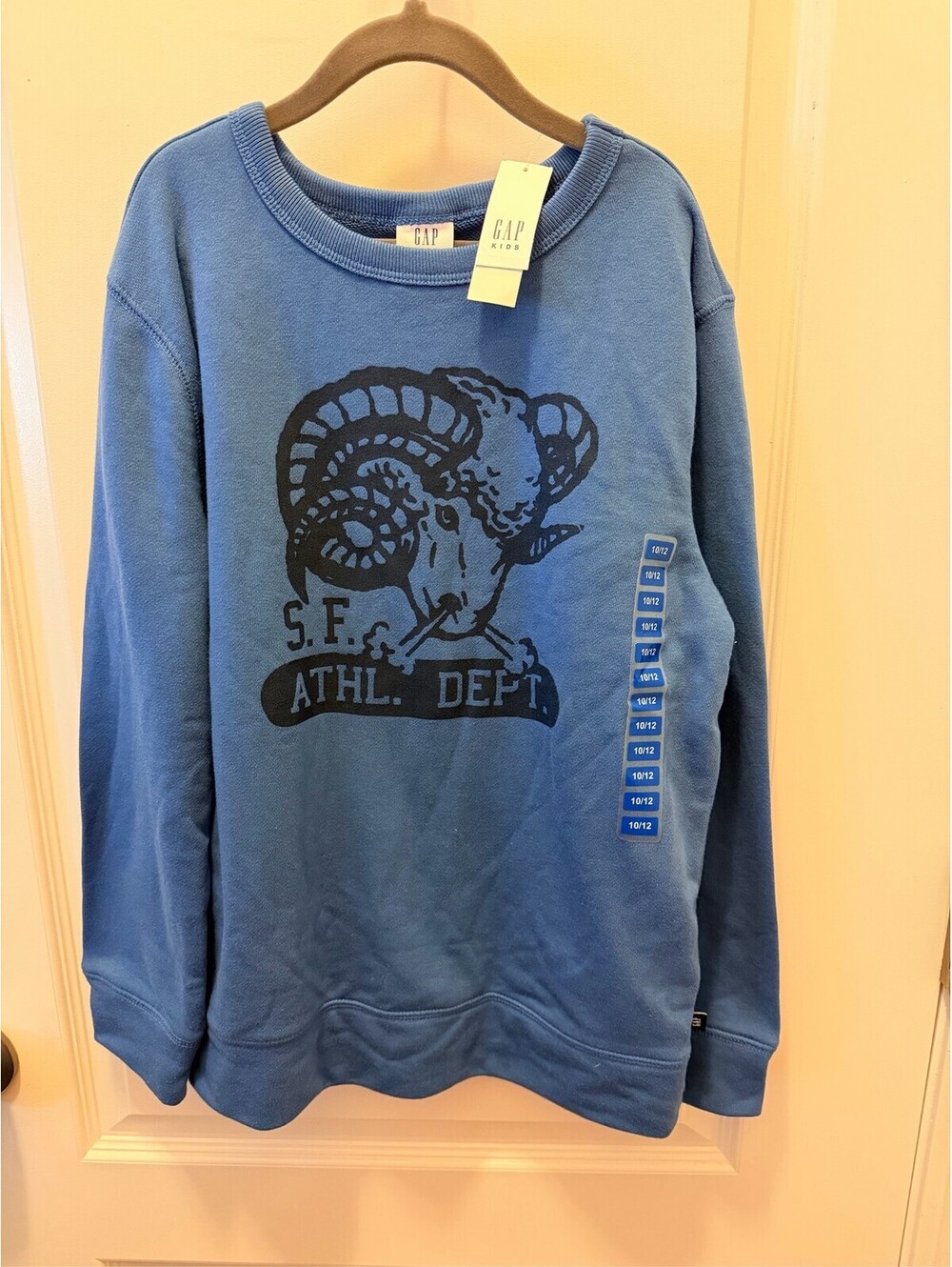 Gap Kids S.F. Athl. Dept. Ram Graphic Crewneck Sweatshirt Blue Size L 10/12